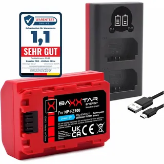 Baxxtar Set - NP-FZ100 Akku 2600mAh mit Ladegerät 18582 USB-C Dual LCD