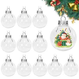 Spetsbst 8cm Transparent Weihnachtskugeln zum Befüllen 12 Stück Christbaumkugeln aus Plastik DIY Befüllbare Kugeln Christbaumschmuck für Weihnachten Party Dekoration