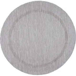 Carpetsale24 In- & Outdoor Teppich - Wetterfestes Flachgewebe in Sisal-Optik mit Bordüre, Küchenteppich, Terrasse, Wohnzimmer & mehr, Grösse: 160 cm Rund - Silber