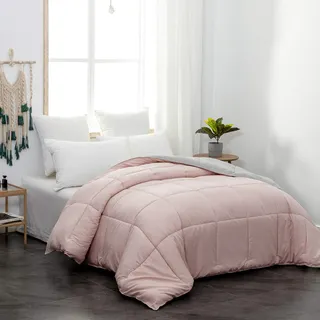 QZY Bettdecke 200x200 cm - Quilted Steppbettdecke antiallergisch für Allergiker 100% Microfaser Ganjahresdecke Bettdecke Double Face Rosa/Rauch