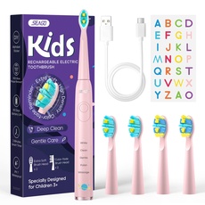 Seago elektrische Zahnbürste Kinder ab 6, Kinderzahnbürste mit Smart Timer, weiche Ersatzbürstenköpfe, USB wiederaufladbar, 5 Putzmodi, IPX7 Wasserdicht, Buchstaben Aufkleber (pink)......