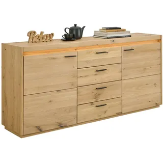 Linea Natura Sideboard , Eichefarben , Holz , Kerneiche , furniert, massiv , 2 Fächer , 4 Schublade(n) Schubladen , 180.2x83.5x41.8 cm , Beimöbel erhältlich, stehend , Holzmöbel, Wohnwände Holz, Wohnwand Serien Holz