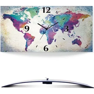 ARTland Wanduhr, gebogen Quarzuhr - schwarzer Zeiger bunte Weltkarte Größe: 50x25 cm - Bunt