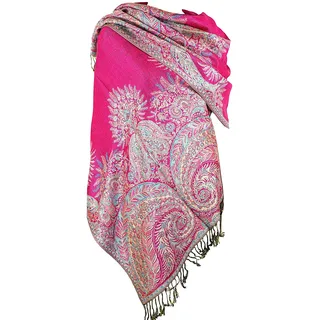 Achillea Pashmina-Schal mit Fransen, weich, seidig, wendbar, Paisleymuster, Fuchsia