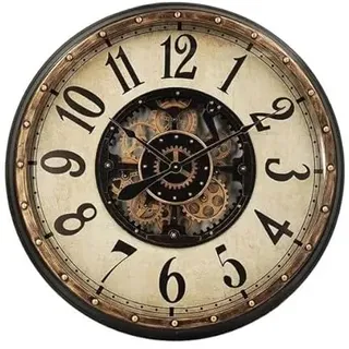 Levitantes Wanduhr mit Zahnrädern in Gold und Schwarz, Maße 83 x 83 x 10 cm, ideal für Dekoration und Organisation der Zeit.