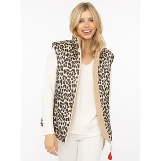 Zwillingsherz Wendeweste ""Leo Teddy"" wendbar, mit Reißverschluss, Herzanhänger, Leomuster, Eingriffstaschen, beige