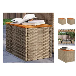 vidaXL Garten-Beistelltische 2 Stk. Beige 55x34x37 cm Poly Rattan Holz