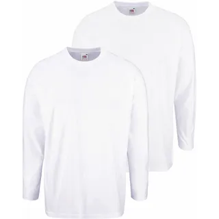 Langarmshirt FRUIT OF THE LOOM, Herren, Gr. XXL (58/60), weiß, Single Jersey, Obermaterial: 100% Baumwolle, unifarben, normal hüftbedeckend, Rundhals, Shirts Langarmshirt, aus reiner Baumwolle, 2-er Pack, Topseller