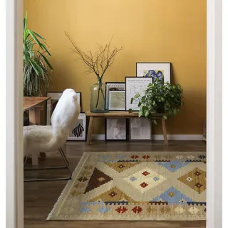 HAMID - Kelim Teppich Lori mit Geometrischem Oriental Design - 100% Wolle - Handgeknüpfter Kelim - Flurteppich, Wohnzimmer, Schlafzimmer, Wohnzimmer (D.2, 170x110cm)