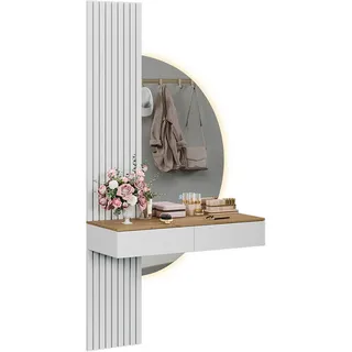 Vicco Schminktisch Melina Weiß/Eiche 100 cm mit LED-Spiegel, Model 58447 - Weiß, Braun