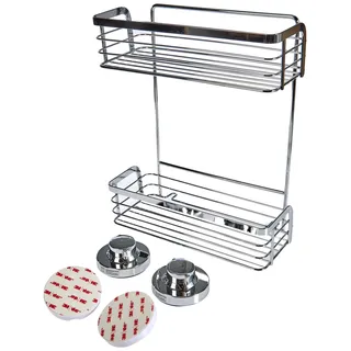 CORNAT Duschkorb 3 in 1 - Zwei extra höhe Körbe - Zur Wandmontage - 3 Befestigungsoptionen mit Saugnapf, Klebepad & Bohren - Verchromt / Duschregal / T340275, Chrom (Glänzend)