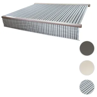 Elektrische Vollkassetten-Markise T124, 5x3m ausfahrbarer Volant ~ Polyester Grau/Weiß