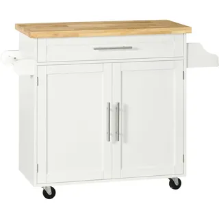 Homcom Küchenwagen mit Arbeitsplatte Gewürzregal Weiß 109 x 40 x 89 cm