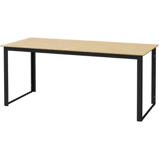 Fortuna Lai Gartentisch Metall 175x78 cm Wetterfest Balkontisch mit Holzoptik, Lamellendesign Buffettisch Campingtisch für 6 Personen Terrassentisch Outdoor Esstisch für Garten, Terrasse Balkon Schwarz - Braun