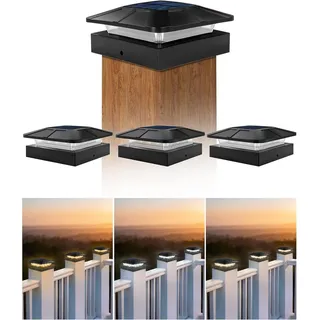 BRIMAX Solar Pfostenkappe 10x10 cm LED 4er Set IP65 | 3000/4500/6000K, 50%/100% dimmbar, 12-20h Laufzeit, IP65, für Zaunpfosten Garten Terrasse
