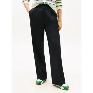 Anzughose TOMMY HILFIGER "TIMELESS WOOL WIDE LEG PANT", Damen, Gr. 38, N-Gr, schwarz night navy, Web, Obermaterial: 54% Polyester, 44% Wolle, 2% Elasthan, unifarben, lässig geschnitten knöchellang, Hosen Anzughose, mit Wolle