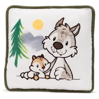 NICI Forest Friends Kinder Kissen Wolf Winny & Streifenhörnchen JoJo 25x25cm - Kleines Kuschelkissen flauschig, Für Mädchen, Jungen & Erwachsene – 49955