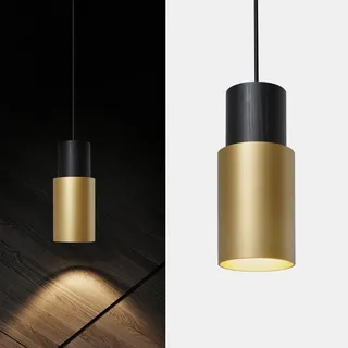 Ouglres Hängelampe Schwarz Gold,Pendelleuchte 1 Flammig Holz,Industrial Zylinder Hängeleuchte Kücheninsel,Aluminium Lampenschirm,Vintage Pendellampe e27 Für Schlafzimmer,Esszimmer,Bar,Höhenverstellbar