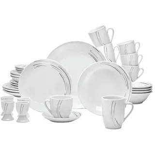 VAN WELL Montreal Kombiservice 32-tlg. rund grau/schwarz gestreift