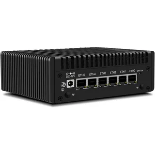 CWWK Mini PC N150 (Upgraded N100) Firewall Appliance, OPNsense Mini Computer mit 6 Port i226-V 2.5GbE LAN, F5 Fanless Micro PC DDR5 8GB RAM 128GB NVMe SSD, USB Typ-C, 3-Display