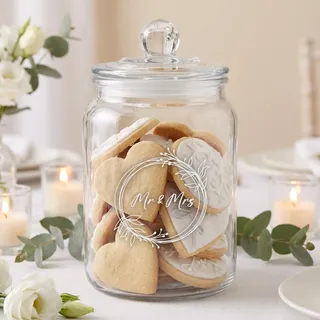 Yaryang Hochzeit Glas Keksdose Mr & Mrs Hochzeitsgeschenk für Brautpaar | 1 L Keksglas Bonbonglas Vorratsglas mit Deckel Grußkarte Geschenk zur Einweihung Hochzeit Jahrestag