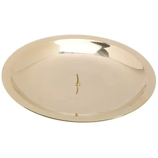 NKlaus Kerzenteller Ø 16cm Messing Kerzenständer Taufkerze Kerzenhalter mit Dorn Kerzenuntersetzer Stumpenkerzen Kommunion Taufe Gold poliert 10569