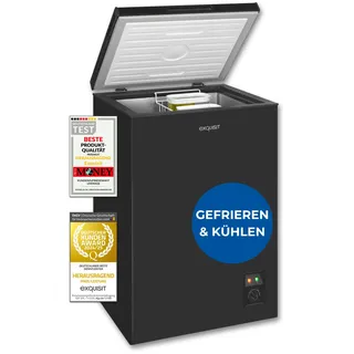 Exquisit Gefriertruhe, Kombigerät, 2-in-1, 99 Liter, Tiefkühltruhe, Kühlen, 4-Sterne-Gefrieren, Gefriertruhe klein, Gefrierkorb, GT100-050E schwarz