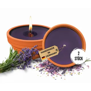 Lavalis 2x Lavendel Kerze mit Duft, 20h Brenndauer, Alternative zu Citronella-Kerze, 11,5cm Ø, 5cm Flammenhöhe, in Terrakotta-Schale, handbefüllte Outdoor-Kerze aus recyceltem Wachs, für Hochzeit
