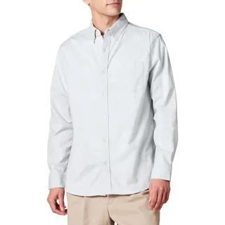 Amazon Essentials Herren Langarm-Hemd aus Stretch-Oxford mit normaler Passform und Tasche (erhältlich in Big & Tall), Hellgrau, 4XL