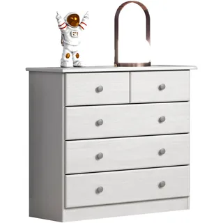 Home affaire Schubkastenkommode »Delsbo Kommode Wäscheschrank Beistellschrank Schrank Bestseller« Landhaus Design aus Kiefernholz, 1 Stk. tlg. Massivholz Sideboard mit 5 Schubladen - Metall-Knopfgriffe, weiß