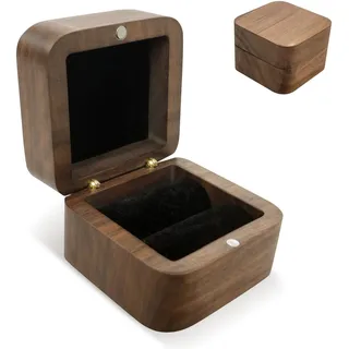 Wanheart Holz Ringbox – Mini Verlobungsring Halter Box aus Walnussholz, Handgefertigte Schmuckbox für Hochzeit, Verlobung und tägliche Aufbewahrung