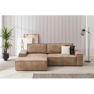 Home Affaire Ecksofa SHERWOOD Schlafsofa 267 cm, L-Form, Schlaffunktion mit Bettkasten (210x136 cm), Cord, Vintage, Samtvelours, beige