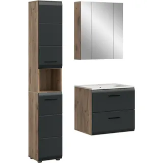 xonox.home – 3 TLG. Badmöbel-Set Ice 105x185x46 cm in Korpus Nox Oak Nachbildung und Front schwarz matt – Zeitgemäße Kombination für Dein Bad – funktional, hell & modern