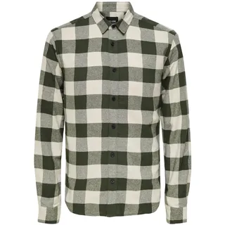 Kariertes Holzfäller Hemd Basic Langarm Flanellhemd Freizeit Karo Slim Fit Shirt Baumwolle ONSGUDMUND, Farben:Grün, Größe Hemd:S