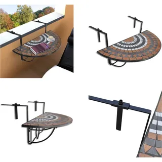 vidaXL Balkonhängetisch Mosaik Terracotta und Weiß - Balkontisch - Balkontische - Beistelltisch - Beistelltische - Braun