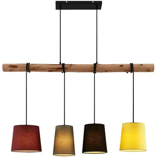 Lindby Esstisch Pendelleuchte Holz, Textil Balkenpendelleuchte Holzast und Stoff Lampenschirm Hängelampe Lampe Wohnzimmer 4x E27 ohne Leuchtmittel