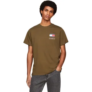 Tommy Jeans Herren T-Shirt Kurzarm Tjm Slim Essential Flag Tee Ext Rundhalsausschnitt, Grün (Drab Olive Green), XS