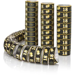 FunX Luftschlangen 18. Geburtstag 3er Pack - Gold Schwarze Party Deko und Tischdeko für Mann oder Frau - Ideal für den Geburtstagstisch