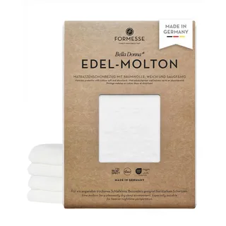 Bella Donna Edel-Molton Matratzenschoner: geeignet bei starkem Schwitzen | FORMESSE 140x190-160x220 cmbis 30cm; 82% Baumwoll-Kompaktgarn, 16% Polyester, 2% Elastan; sehr saugfähig, trockenes Schlafen