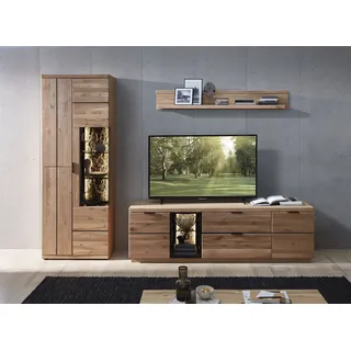 Wohnwand INNOSTYLE "Donna Wohnwand, 290x207x50 (BxHxT) Echtkork Absetzung", wildeiche bianco, absetzung anthrazit, ABS-Kunststoff, Aluminium, Glas, Holzwerkstoff, Kork, Massivholz, Kastenmöbel-Sets, Wohnwand, Beleuchtung optional, Softclose, Absetzung, Vitrine L/R verwendbar