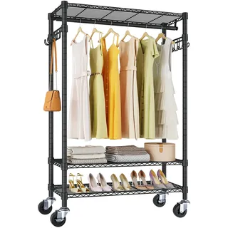VIPEK X1 Plus Rollender Kleiderständer Tragbarer Kleiderständer zum Aufhängen von Kleidung, 3 Ebenen Regale, freistehende Trockenregale mit Rädern, robuster Schrankständer für Waschküche, Schwarz