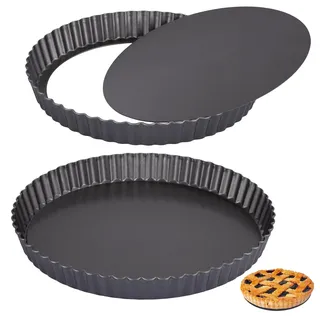 YONGIAGA Tarteform mit Hebeboden 2 Stück (22cm+24cm) Springform Backform Rund Aus Carbonstahl, Kuchenform Antihaft für Quiche, Tarte, Käsekuchen, Spülmaschinenfest