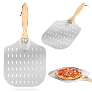 Vusddy Pizzaschieber Perforiert,Pizzaschaufel Edelstahl,31 * 34Cm,Pizza Schieber Mit Abnehmbarem Griff,Langlebig Leicht,Pizzaheber,Pizza Schaufel Für Pizza 12Zoll