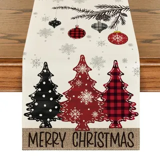 Tischläufer Weihnachten, 33×275 cm Weihnachts Tischläufer Modern, Roter Weihnachtsbaum Weihnachtsläufer Tisch, Tischläufer Winter für Küche Tisch Dekoration, Weihnachtstischdecke Tischdeko