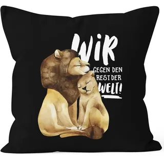 MoonWorks Kissen-Bezug Liebe Geschenk Wir gegen den Rest der Welt Spruch Löwe Paar Liebesspuch Kissen-Hülle Baumwolle Schwarz Unisize