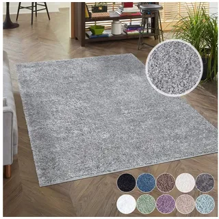 Carpet City Shaggy Hochflor Teppich - 150x150 cm Quadratisch - Grau - Langflor Wohnzimmerteppich - Einfarbig Uni Modern - Flauschig-Weiche Teppiche Schlafzimmer Deko