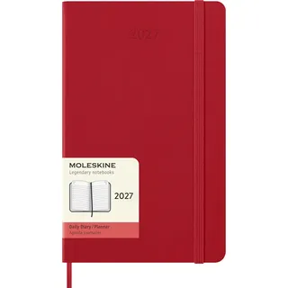 Moleskine Tageskalender 2027, 12-Monats-Planer mit Hardcover, Elastischer Verschluss, Format Large 13x21 Cm, Scharlachrot