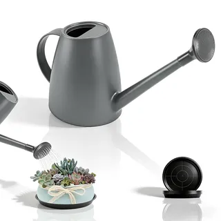 msymsyu 1.8L Giesskanne Klein Gießkanne Zimmerpflanzen Kunststoff Kleinegießkanne mit Langem Ausgießer Mit 10 STK Schwarz Blumentopf Untersetzer für Zimmer und Balkon Sukkulenten Topfpflanzen (Grau)