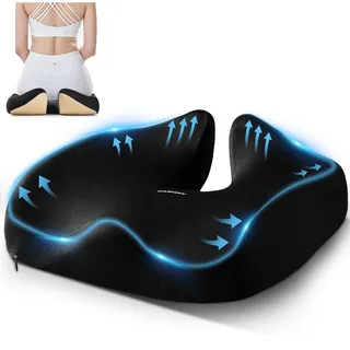 WUFANC Ergonomisches Sitzkissen für Bürostuhl, Orthopädisches Sitzkissen Druckentlastung, Memory-Schaum Steißbeinkissen für Bandscheibenvorfall, rutschfest Bürostuhl für Rollstuhl, Auto