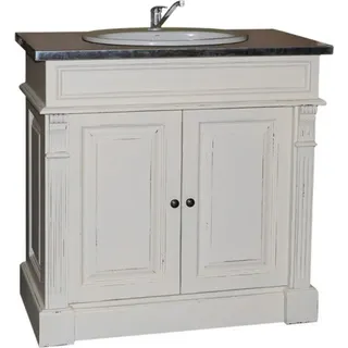 Casa Padrino Landhaus Stil Waschschrank Waschtisch inkl 1 Waschbecken Venice - Bad Schrank, Farbe:Schrank Shabby Chic Weiß Platte Metall - Weiß, Silber